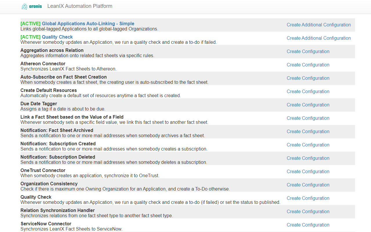 Screenshot of Automation Platform