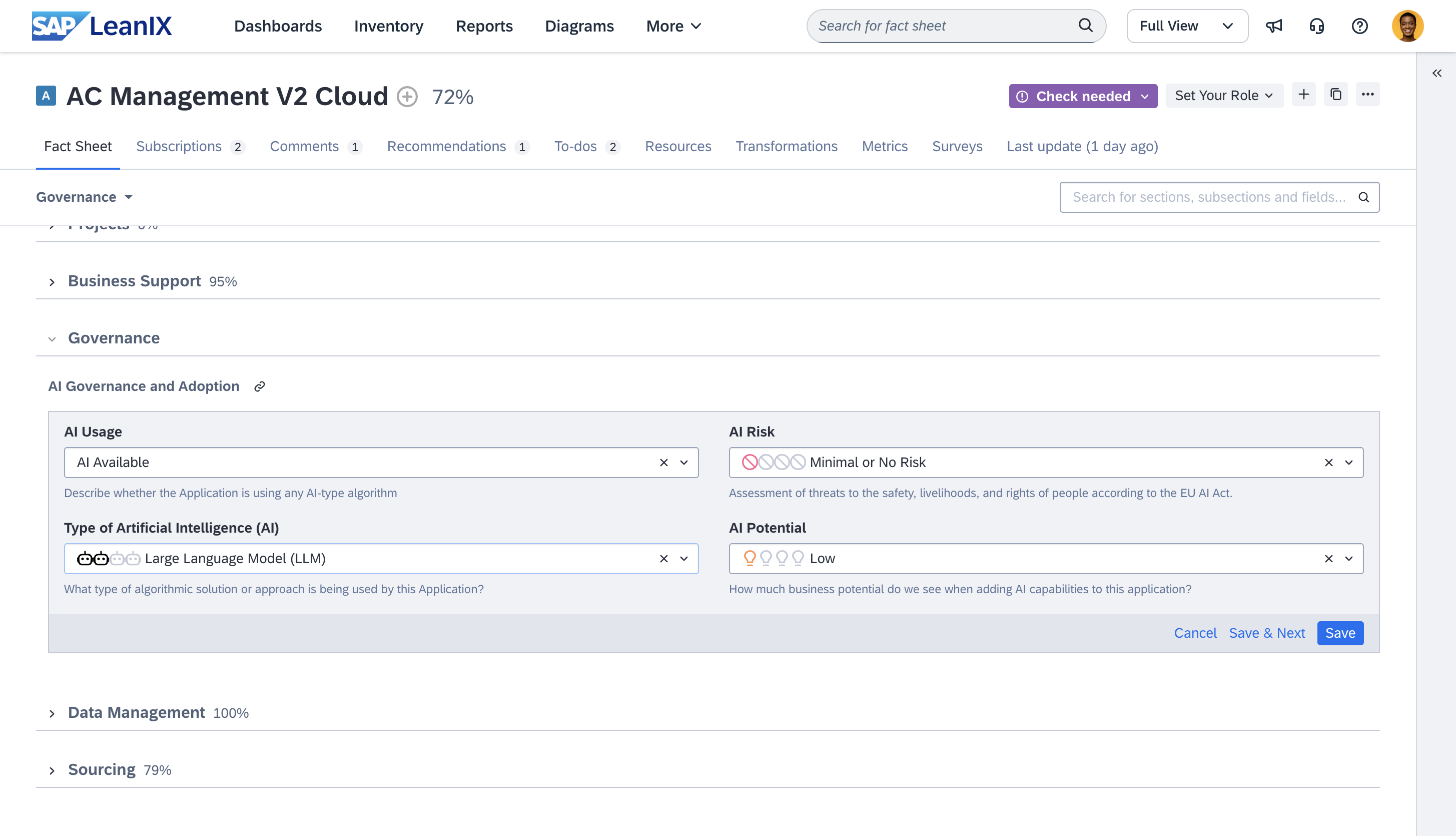 Screenshot of AI Governance and Adoption