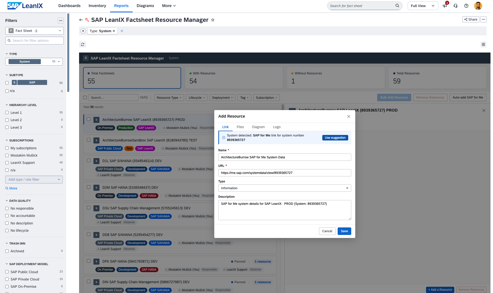 Screenshot of Fact sheet Resource Manager (Inbox View)