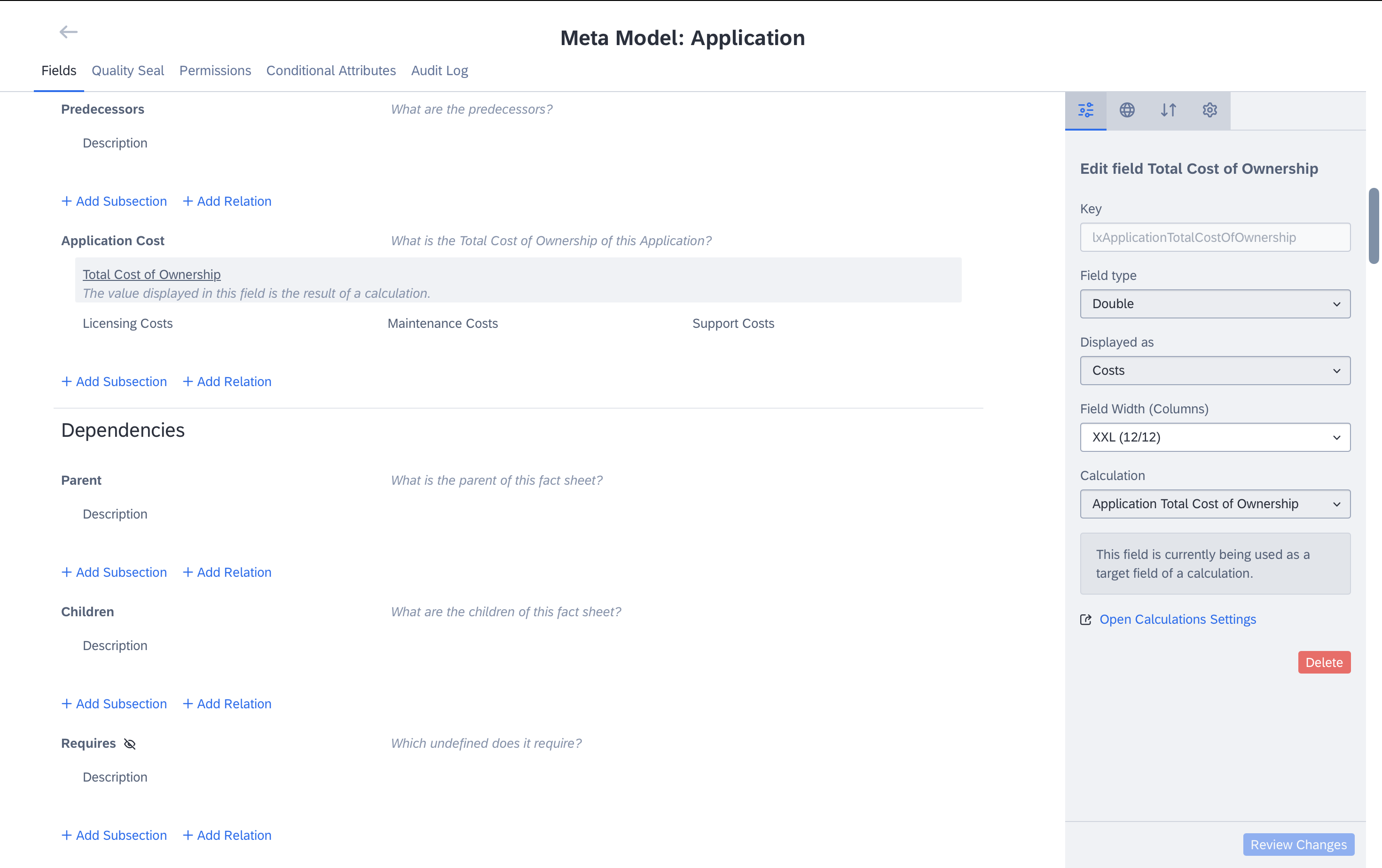 Screenshot of Application Total Cost of Ownership (TCO)