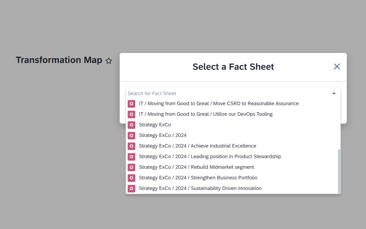 Screenshot of Architecture Transformation Map