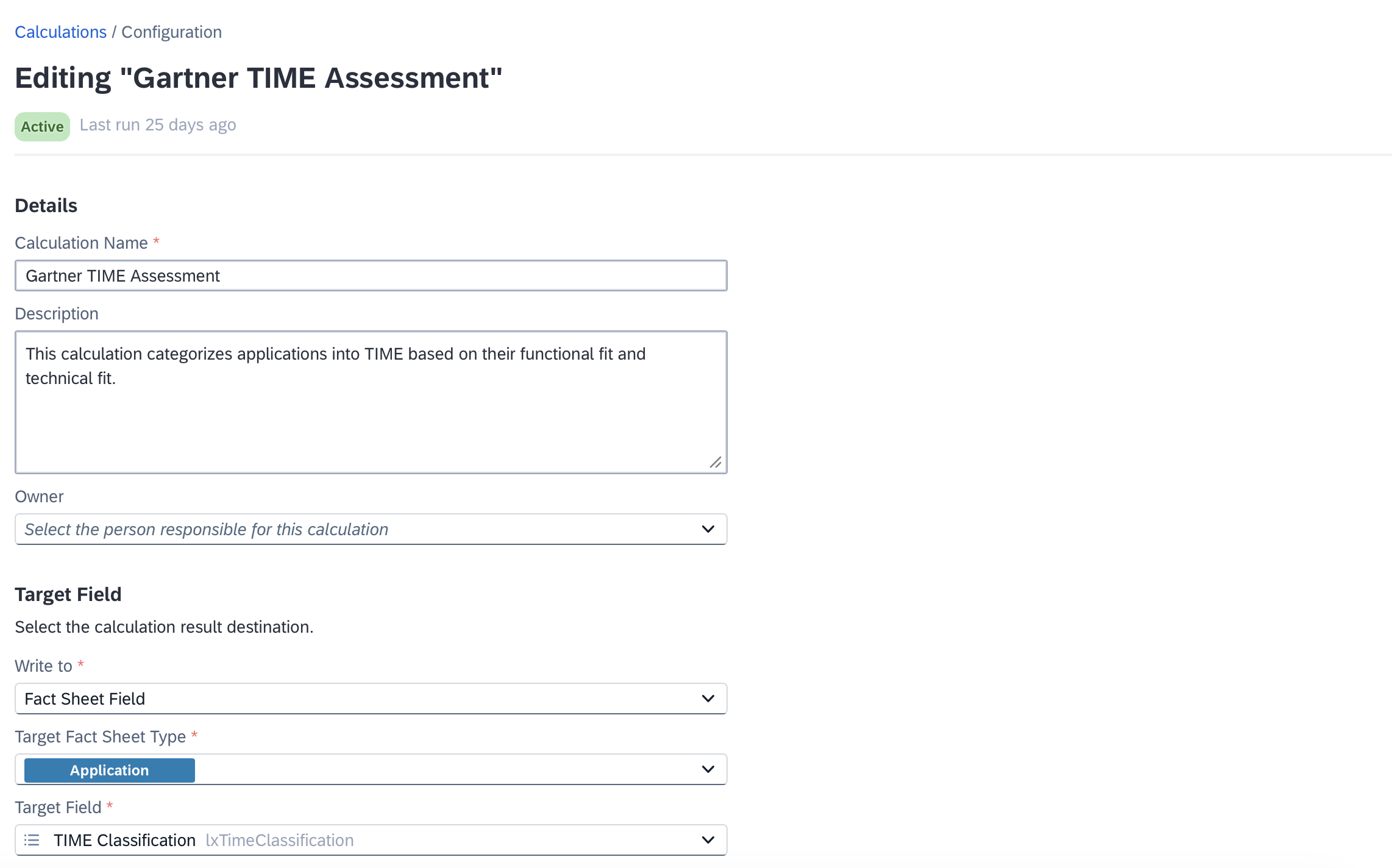 Screenshot of Gartner TIME Assessment