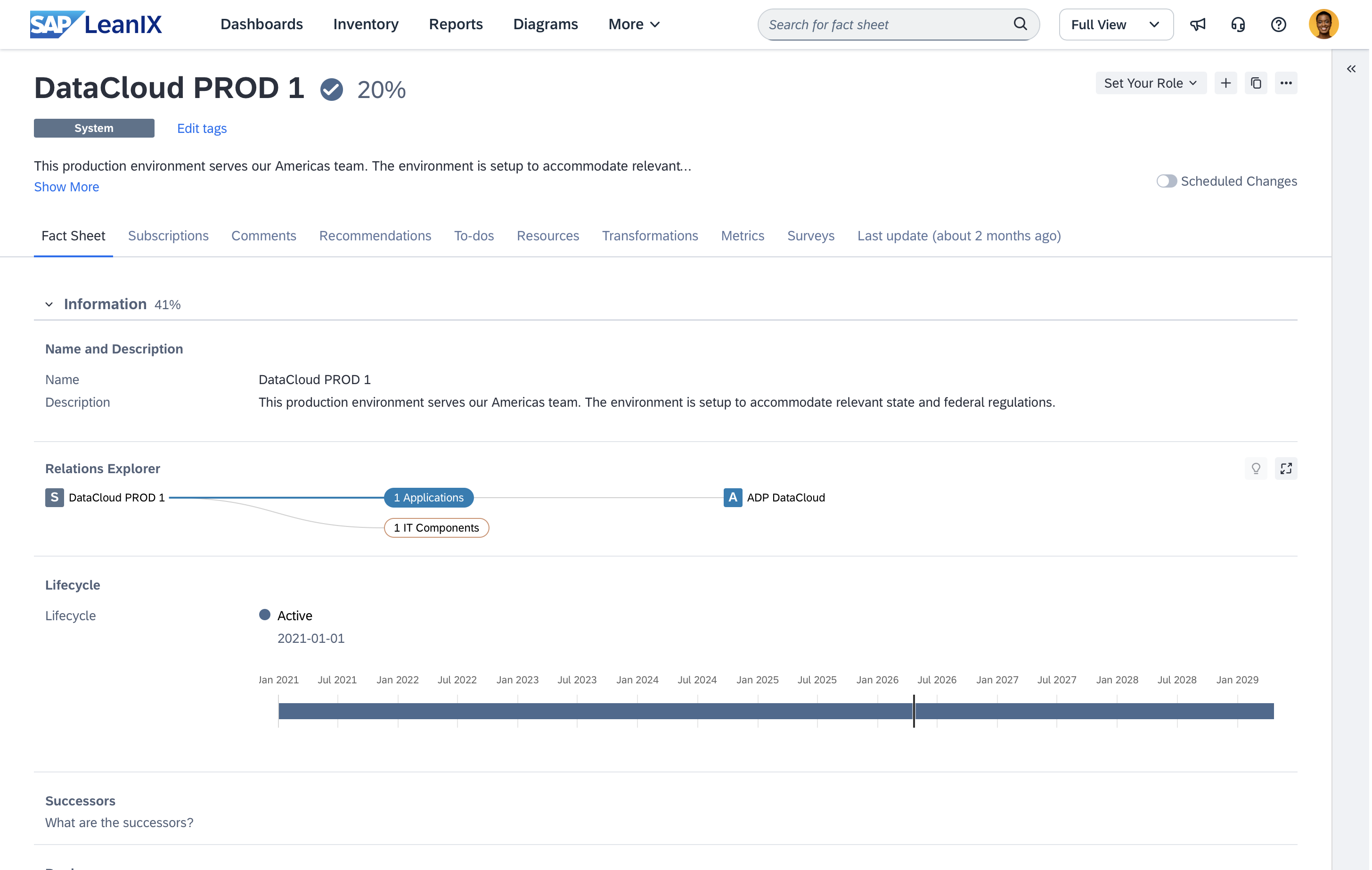 Screenshot of System Fact Sheet