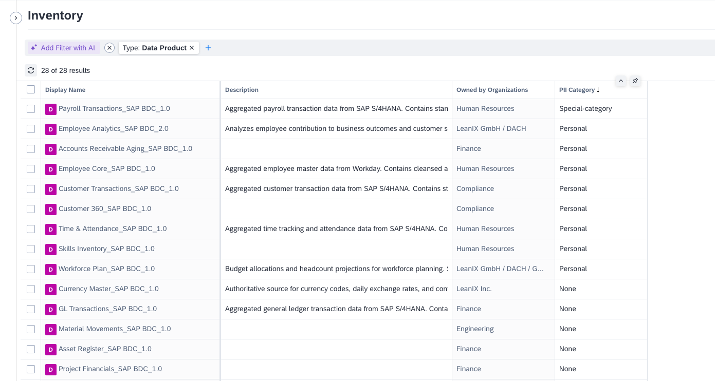 Screenshot of Data Product Extension