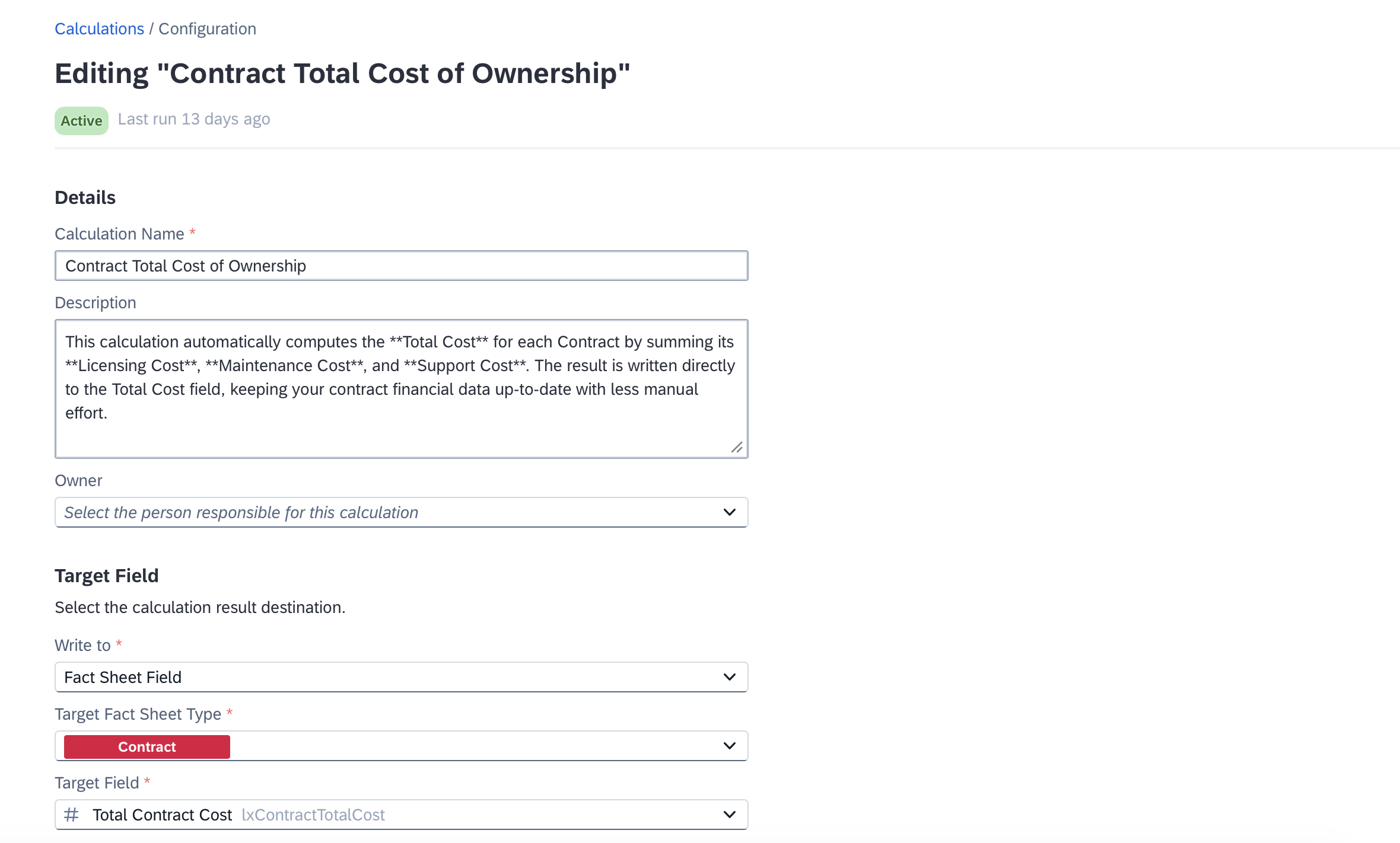 Screenshot of Contract Total Cost of Ownership